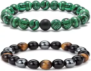 2PCS Malachite Hematite Magnetic Therapy Black Obsidian Bracelets for Men Women - Picture 1 of 5