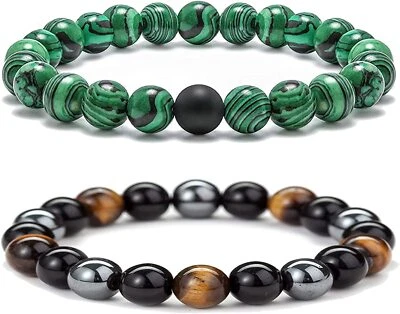2PCS Malachite Hematite Magnetic Therapy Black Obsidian Bracelets for Men Women - Image 1 of 4