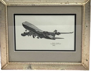 Boeing 747-400 Joe Milich Framed Aircraft Drawing Art 11.5x9.5 in - Picture 1 of 5