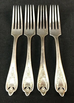 4 вилки обеденные 1847 Rogers Brothers Old Colony 7-1/8 дюйма XS тройные посеребренные - Изображение 1 из 4