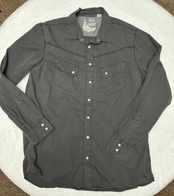 Camisa masculina Old Navy XL cinza escuro vintage faroeste cowboy rodeio pérola encaixe Y2K - Imagem 1 de 4