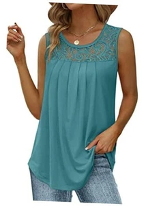 Summer Tank Tops for Women Loose Fit Pleated Tunics Scoop X-Large Cadetblue - Picture 1 of 6