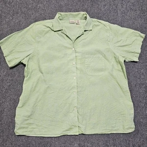 Camicia donna LL BEAN 100% lino verde/blu con bottoni a conchiglia XL spiaggia - Foto 1 di 7