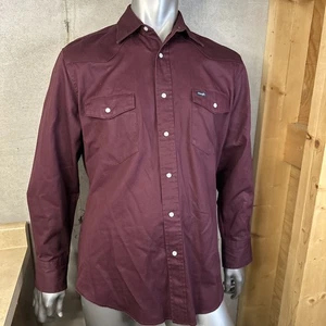 Wrangler Denim Pearl Snap Shirt Men’s L Large Maroon - Picture 1 of 5