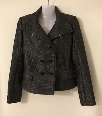 SABA Wool Coat Jacket Size 8 XS Grey Double Breasted High Neck Short Tailored - image 1 of 4