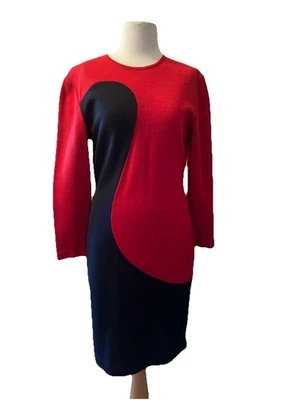 Vestido De Colección Chance Encounters Mezcla de Lana Art Deco Diseño Yin Yang Rojo/Negro Talla S Foto 1 de 4