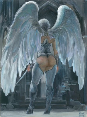 original painting 30 x 40 cm 135ZbM artwork oil paints modern sexy woman angel - Image 1 of 3