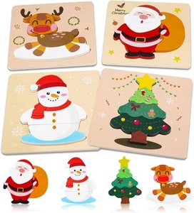 Christmas Wooden Puzzles for Toddlers, Baby Jigsaw 1 2 3... - Picture 1 of 7
