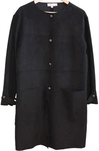 PHILOSOPHY Black FAUX SUEDE LEATHER JACKET Longline Midi Snap Button SZ Large - Picture 1 of 4
