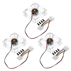 3Pcs Clear Computer Case Fan 1800RPM 80mm 4 Pin Red 4 LED 12V with 12 Screws - Picture 1 of 5