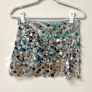 Zara Embellished Disc Sequin High Waisted Mini Skirt Metallic Silver Women's S - Bild 1 von 5