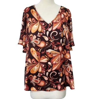 Emily Wonder Shirt Top Colorful Retro Blouse Pullover Flutter Sleeve Womens 1X - Image 1 of 4