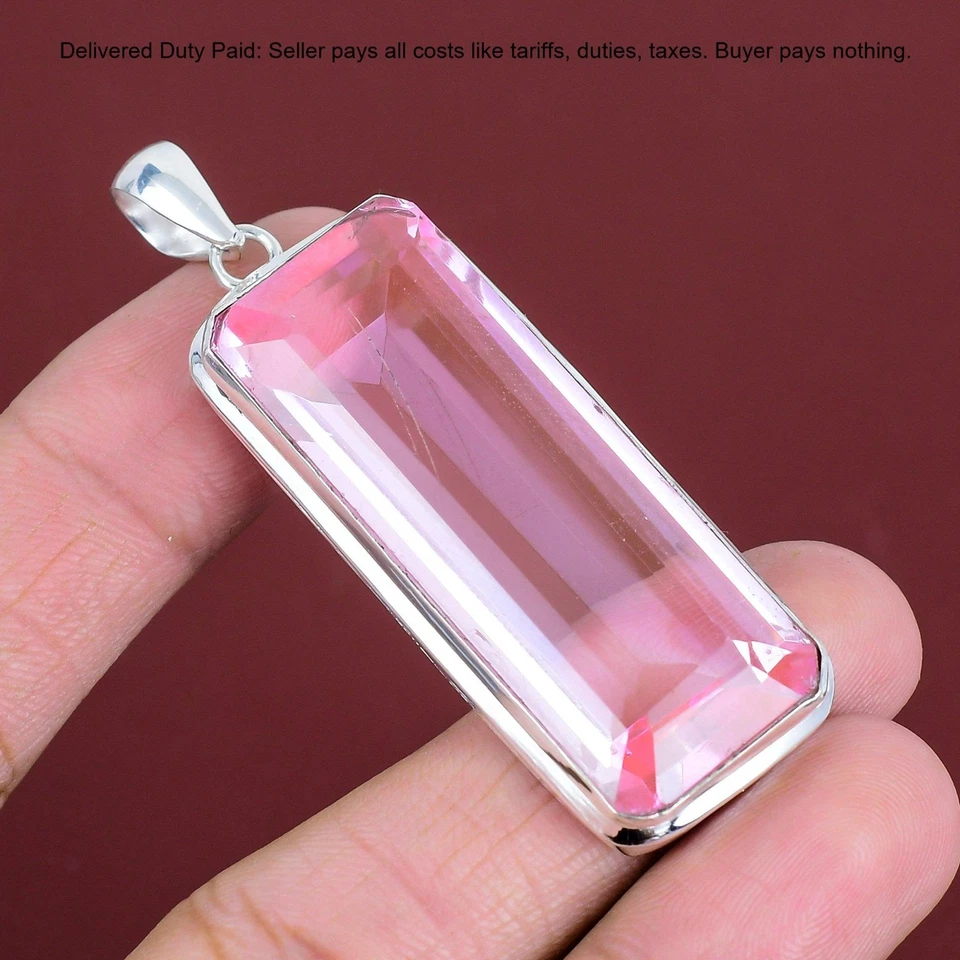 Nuevo Colgante Bisel Madre Boho Art Deco Plata Esterlina 925 Kuncita Rosa Natural Foto 1 de 4