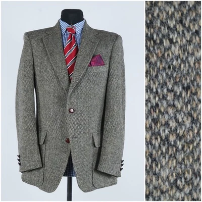 Mens Vintage HARRIS TWEED Jacket 38R UK Herringbone Wool Sport Coat Blazer - Image 1 of 4