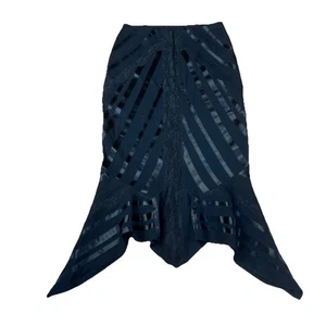 VTG Y2K Express Black Lace Asymmetric Whimsigoth Pencil Mermaid Skirt Extrasmall - Picture 1 of 7