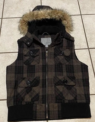 Daytrip Plaid Vest With Fuzzy Hood - Image 1 of 2