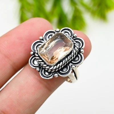 Morganite Gemstone 925 Sterling Silver Ring Handmade Jewelry Ring For Gift Her - Image 1 of 4