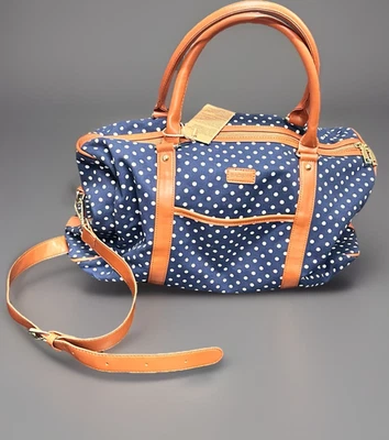 Bolso Bage de viaje de fin de semana de lona a lunares azul BAOSHA - NUEVO con tira Foto 1 de 4