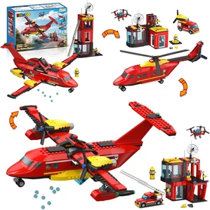 Juego de construcción de aviones de rescate de bomberos de ciudad 3 en 1, kit de bloques de construcción de aviones 803 piezas - Imagen 1 de 12