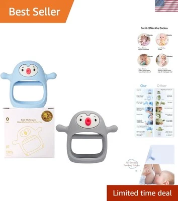 Paquete exclusivo de 2 chupetes y juguetes para la dentición para bebés | Azul claro y gris | Listo para regalo Foto 1 de 4