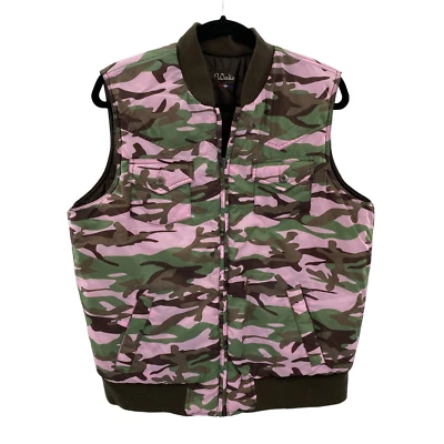 Walls Reversible Hunting Camo Vest Women Large Pink Brown Nylon Full Zip Pockets - Image 1 of 4