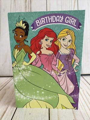 Disney Princess Happy Birthday Card Ariel Tiana Rapunzel Tangled Hallmark New - Image 1 of 4