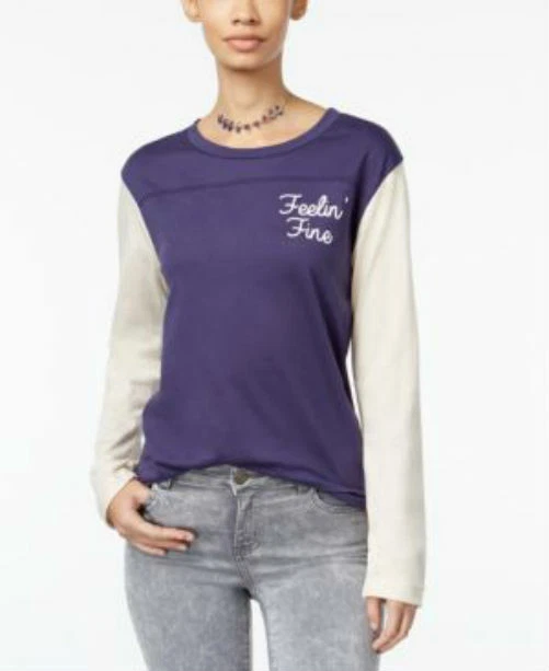 Mighty Fine Juniors' Feelin' 精美图形上衣 ~ S ~ M ~ Org. $24 ~ 海军蓝 ~ 全新带标签 — 第 1/1 张图片