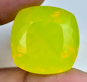 Natural NEON Yellow Opal 20.10 Ct Cushion Untreated Certified Loose Gemstone - Picture 1 of 6