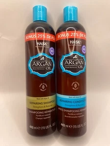 Set shampoo e balsamo riparatore olio di argan Hask, flacone da 15 once ciascuno - Foto 1 di 3