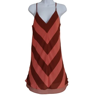 Judith March Peach and Brown Stripe Chiffon Halter Dress Large - Image 1 of 4