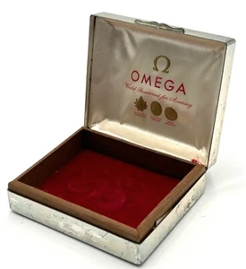 Vintage OMEGA Steel Silver Watch Box " WORLD RENOWNED FOR ACCURACY" - Case Only - Picture 1 of 6