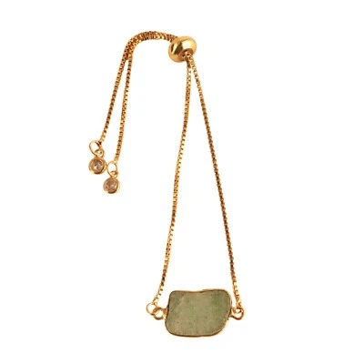 Antique Green Strawberry Quartz CZ Quartz Gold Plated Slider Lock Chain Bracelet - Image 1 of 3