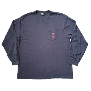 Vtg Polo Ralph Lauren T Shirt Mens L Blue Polo Bear Pocket Long Sleeve 90s USA - Picture 1 of 15