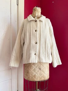 Vintage 1990s Blarney Woolen Mills Cream Marino Wool Button Down Cardigan M - Picture 1 of 11