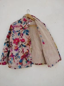 Nuevo índigo kantha acolchado corto kimono mujer usar abrigo vintage festival moda - Imagen 1 de 16