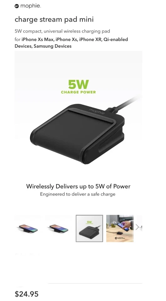 Mophie Charge Stream Pad Mini Qi Wireless Charger Dock IPHONE & ANDROID MSRP $25 - Image 1 of 4
