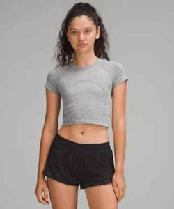 Lululemon Swiftly Tech Cropped Short-Sleeve Shirt 2.0 Slate/White Size 0  NWT - Picture 1 of 5