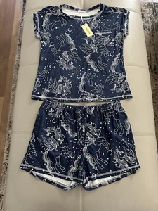 Ekouaer Blue Unicorn Pajama Set Women’s Size L New Drawstring w/pockets - Picture 1 of 8