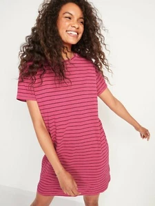 Loose Vintage Garment - Dyed Striped Pink T-Shirt Shift Dress For Women size M/S - Picture 1 of 12