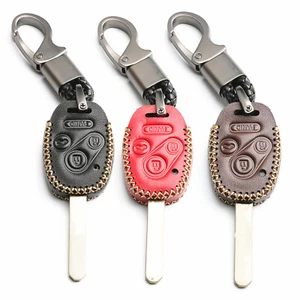 Leather 4 Buttons Smart Key Chain Cover Fob Case For Honda Accord Pilot Civic - Picture 1 of 15