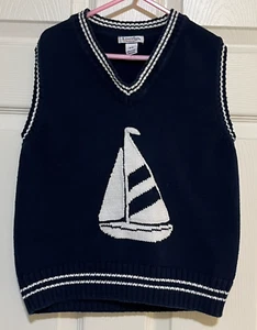 Kitestrings Sailboat Nautical Vest Boys 8/10 Navy Blue/White 100% Cotton Preppy - Picture 1 of 11