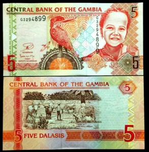 Gambia 5 Dalasis Banknote World Paper Money UNC Currency Bill Note - Picture 1 of 3