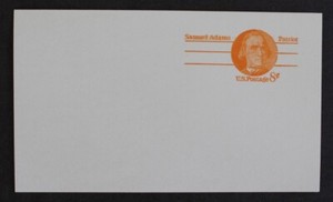 Scott UX66 Samuel Adams, 8c Postage card