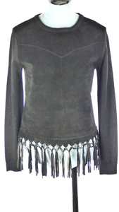 The Kooples Suede Top Black Front Tassels Blouse Jumper Wool Knit Back size UK 8 - Picture 1 of 11
