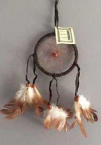Traumfänger Dreamcatcher braun aus Leder und Federn für Auto, Wohnwagen usw. - Bild 1 von 2