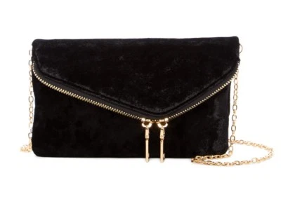 URBAN EXPRESSIONS Terciopelo Cremallera Lucy Mini Solapa Bolso sin asas Convertible NEGRO NUEVO Foto 1 de 4