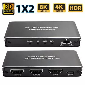 HDMI Splitter Duplicator 1x2 Hub 1 in 2 out Support EDID HDCP 2.3 3D 4K 8K UHD - Picture 1 of 26