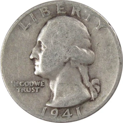 1941 S Washington Quarter Circulated Silver 25c Coin Collectible - Image 1 of 2