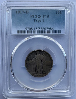 1917 D Standing Liberty Quarter 25C Type 1 PCGS F15 53607986 - Image 1 of 2