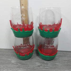 Set 4 Maker Mark Bourbon On The Rocks Gläser Rot Grün Wachs Dip Whisky Barware - Bild 1 von 6